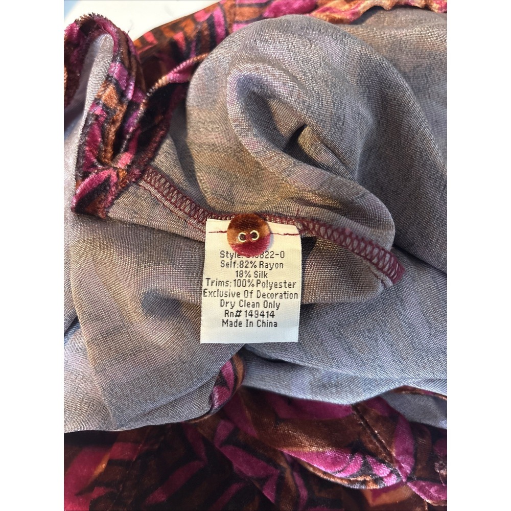 Johnny Was Belle Velvet Oversized Shirt Womens XL Colorful Button Up Silk Blend - Picture 9 of 11